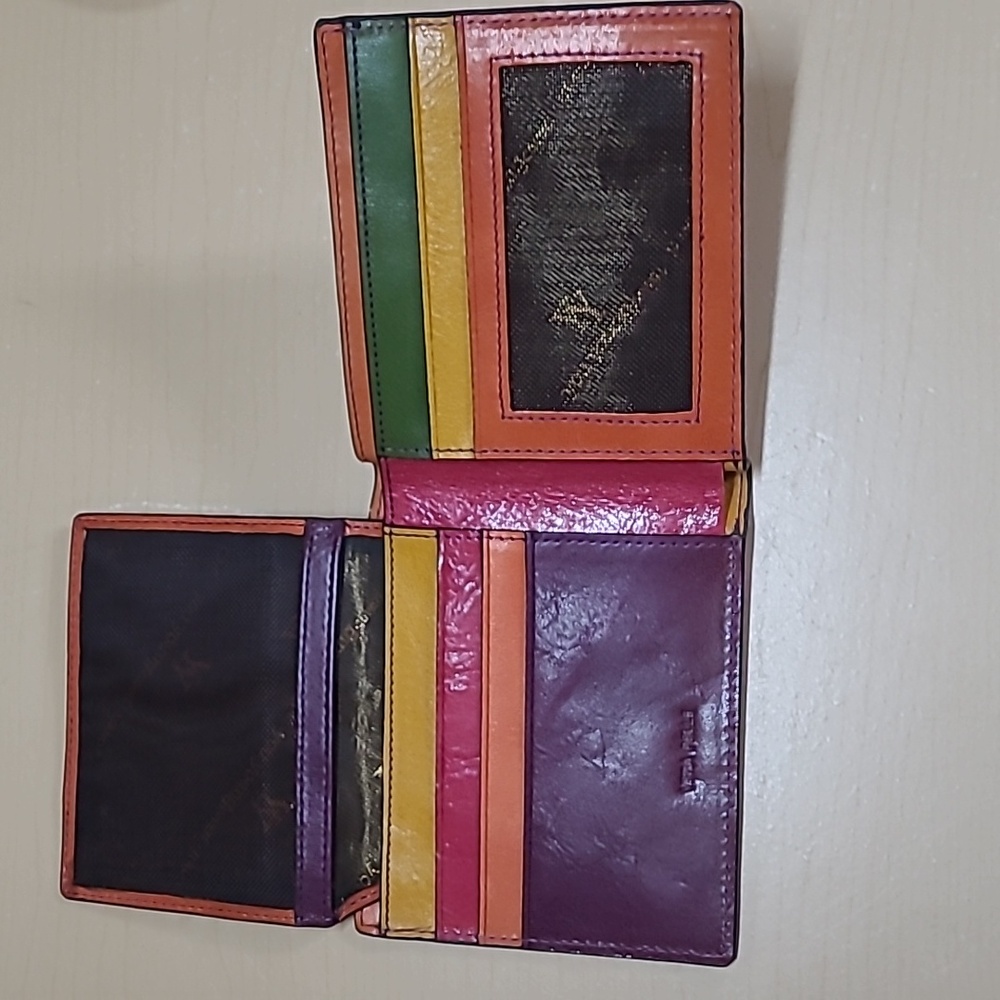 You Young Coveri Vera Pelle Men's Bifold Wallet Jewel Tone Interior NEW